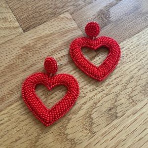 Red heart earrings beaded earrings